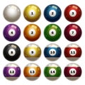 Billiards, full set of billiard balls, isolated on white background. Snooker. illustration Royalty Free Stock Photo