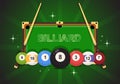 Billiards Game Hand Drawn Cartoon Flat Background Illustration with Pool Room with Stick and Billiard Balls in Sports Club