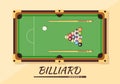 Billiards Game Hand Drawn Cartoon Flat Background Illustration with Pool Room with Stick and Billiard Balls in Sports Club