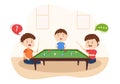 Billiards Game Hand Drawn Cartoon Flat Illustration with kids Player Pool Room with Stick, Cue Aiming at Billiard Balls in Sports