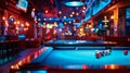Billiards game in a stylish night club with ambient lighting and modern interior design Royalty Free Stock Photo