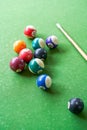 Billiards and pool cues on the pool table