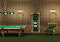 Billiards. pool table and furniture in interior.