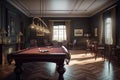 Billiards Room: Capture a set of images that showcase a classic, stylish billiards room. Generative AI Royalty Free Stock Photo