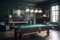 Billiards Room: Capture a set of images that showcase a sophisticated, upscale billiards room. Generative AI Royalty Free Stock Photo