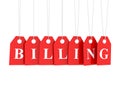 Billing text on red hanging labels Royalty Free Stock Photo