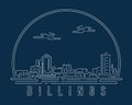 Billings, Montana - Cityscape with white abstract line corner curve modern style on dark blue background, building skyline city