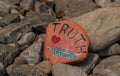 Billings, Ontario, Canada - August 3, 2021: Truth painted on a rock to recognize Truth and Reconciliation in Canada