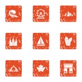 Billow water icons set, grunge style