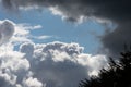 Billowing grey white clouds with blue sky. Stormy weather. Royalty Free Stock Photo