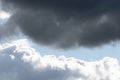 Billowing grey white clouds with blue sky. Stormy weather. Royalty Free Stock Photo