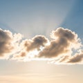 Clouds in a clear blue sky with sunlight streaming through gaps, Royalty Free Stock Photo