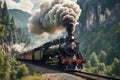Billowing Steam Trail from an Old Locomotive in Wooded Serenity Royalty Free Stock Photo
