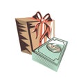 Bills dollar money with gift box Royalty Free Stock Photo