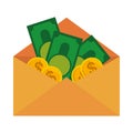 Bills dollars and coins in envelope Royalty Free Stock Photo