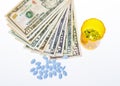 Bills of mony and prescription medicine Royalty Free Stock Photo