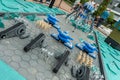 Troop of Lego Star Wars battle droids and AAT armoured tanks at Legoland Billund..