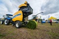 Bilohir`ya, Khmelnytsky region, Ukraine - August 15, 2019: Presentation of agricultural technology - New Holland, new blue tracto