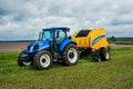 Bilohir`ya, Khmelnytsky region, Ukraine - August 15, 2019: Presentation of agricultural technology - New Holland, new blue tracto