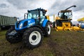 Bilohir`ya, Khmelnytsky region, Ukraine - August 15, 2019: Presentation of agricultural technology - New Holland, new blue tracto