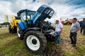 Bilohir`ya, Khmelnytsky region, Ukraine - August 15, 2019: Presentation of agricultural technology - New Holland, new blue tracto