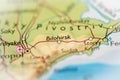 Bilohirsk, Crimea highlighted on a world map Royalty Free Stock Photo