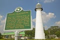 Biloxi Lighthouse and information sign in Biloxi, MS