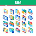 Bim Building Information Modeling Isometric Icons Set Vector Royalty Free Stock Photo