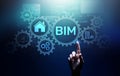 BIM Building Information Modeling Technology concept on virtual screen. Royalty Free Stock Photo