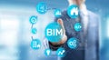 BIM Building Information Modeling Technology concept on virtual screen. Royalty Free Stock Photo