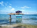 Bima, West Nusa Tenggara, Indonesia. July 3 2018 : A child play on the beach during summer vacation.