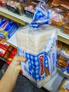 Bimbo toast white bread packaging in the supermarket Mallorca Spain Royalty Free Stock Photo