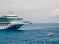 Bimini, Bahamas - 25 April 2020: meeting Princess Cruises cruise ships in open sea to exchange provision and transferring crew