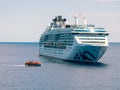 Bimini, Bahamas - 03 April 2020: meeting Regal Princess and Coral Princess cruise ships in open sea to exchange provision