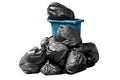 Garbage bag and bin blue, Bin,Trash, Garbage, Rubbish, Plastic Bags pile isolated on background white