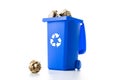 Bin collection. Blue dustbin for recycle paper trash isolated on white background. Container for disposal garbage waste and save Royalty Free Stock Photo