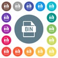 Bin file format flat white icons on round color backgrounds