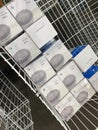 A bin of Google Nest Mini Home devices display at Best Buy in Orlando, Florida