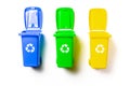 Bin icon. Container for disposal garbage waste and save environment. Yellow, green, blue dustbin for recycle plastic, paper and Royalty Free Stock Photo