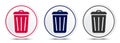 Bin icon crystal flat round button set illustration design Royalty Free Stock Photo