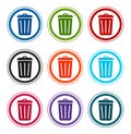 Bin icon flat round buttons set illustration design Royalty Free Stock Photo