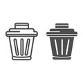 Bin line and glyph icon. Trash container, rubbish basket symbol, outline style pictogram on white background. Business