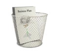 Bin and papers with text and images