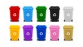 Bin Plastic Collection, Colorful Recycle Bin isolated on white background, Bins with Recycle Waste Symbol, Front view bin set