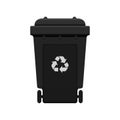 Bin, Recycle plastic black wheelie bin for waste isolated on white background, Black bin with recycle waste symbol, Front view Royalty Free Stock Photo