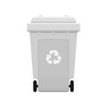 Bin, Recycle plastic grey wheelie bin for waste isolated on white background, White grey bin with recycle waste symbol, Front view Royalty Free Stock Photo