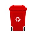 Bin, Recycle plastic red wheelie bin for waste isolated on white background, Red bin with recycle waste symbol, Front view Royalty Free Stock Photo