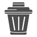 Bin solid icon. Trash container, rubbish basket symbol, glyph style pictogram on white background. Business or household