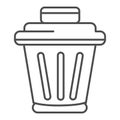 Bin thin line icon. Trash container, rubbish basket symbol, outline style pictogram on white background. Business or
