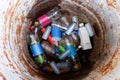 Bin,Trash, Garbage, Rubbish, Plastic Bags pile, Top view look of recycle bin, Made of old Barrel Oil circle and round Royalty Free Stock Photo